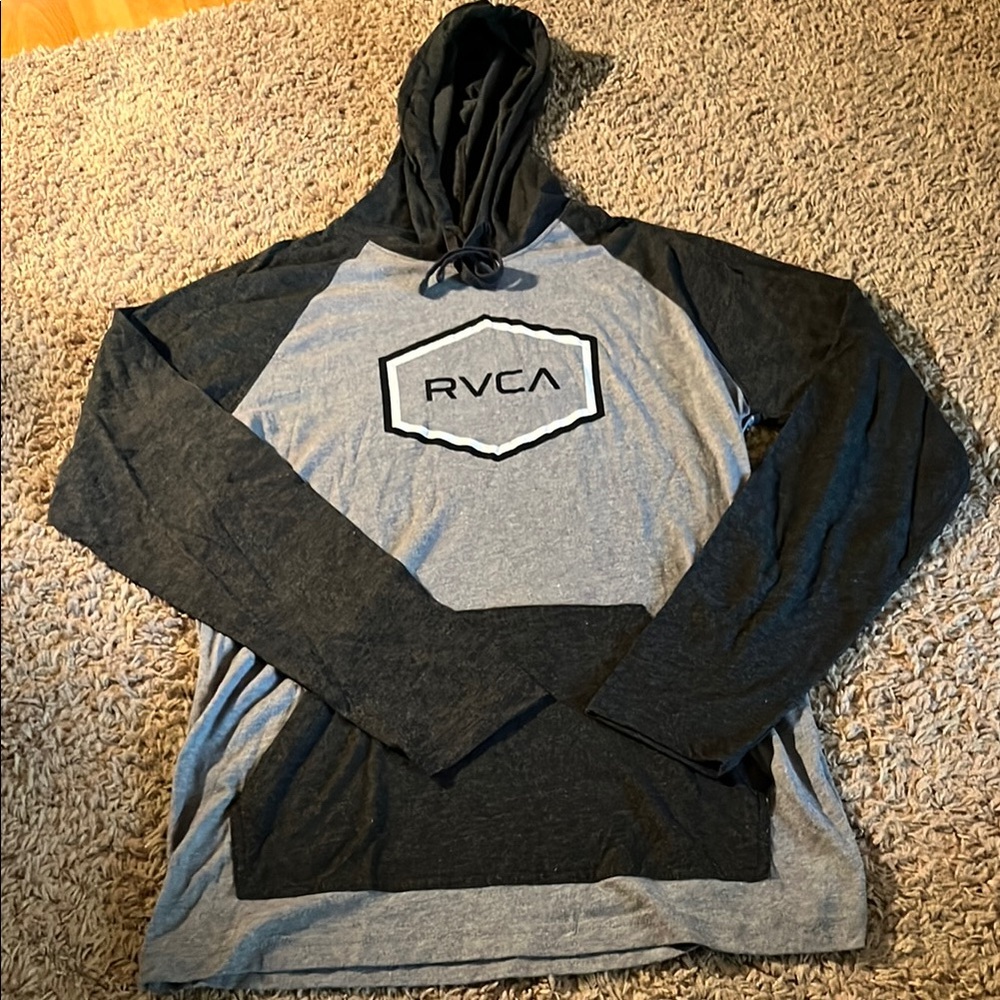 RVCA Black and Grey Hoodie Lightweight Regular Fit Medium